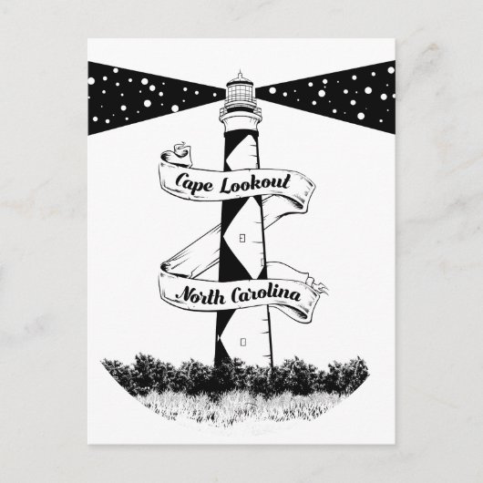 ケープルックアウトライトハウスブラックアンドホワイト ポストカード (正面)