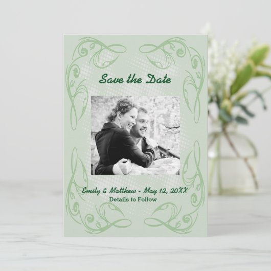 ケール抽象芸術縁ど旋回日付フラットカードの保存 セーブザデート (スタンド正面)