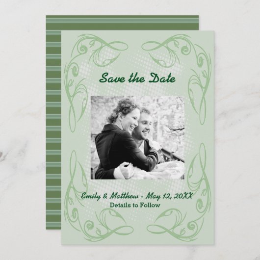 ケール抽象芸術縁ど旋回日付フラットカードの保存 セーブザデート (正面/裏面)