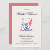 ケー地中海のキピンクブルーブライダルシャワー  招待状 (正面/裏面)