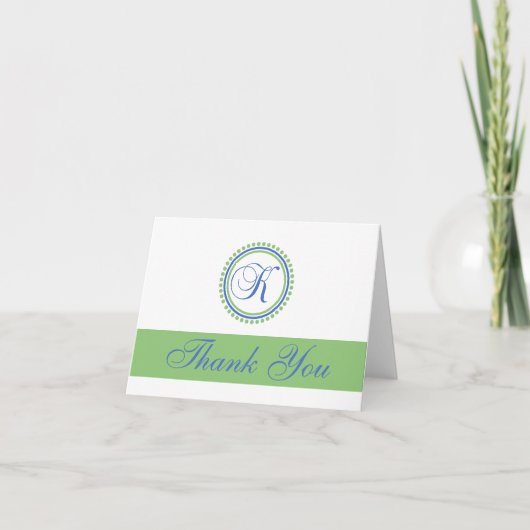 ケー ドット サークル モノグラム サンクス カード (ブルー / ミント) (正面)