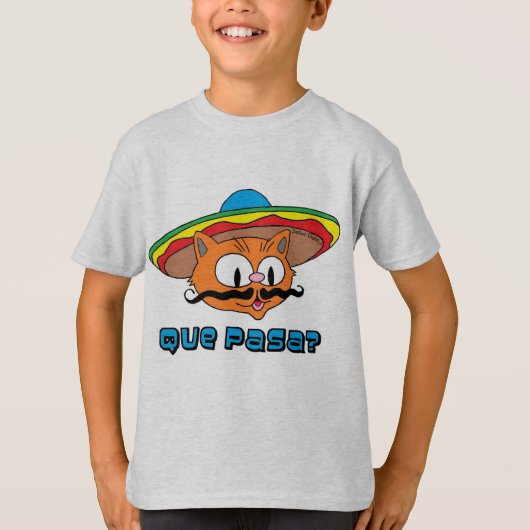 ケ パサ セニョール ガト™ カートゥーン マスタッシュ ネコ Tシャツ (正面)