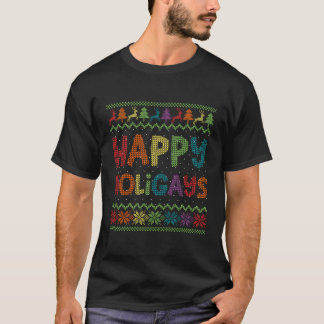 ゲイおもしろいクリスマスLGBTハッピーホリーゲイズレインボーパ Tシャツ