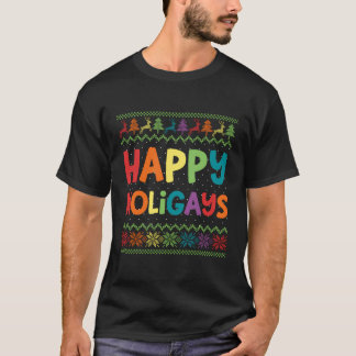 ゲイおもしろいクリスマスLGBTハッピーホリーゲイズレインボーパ Tシャツ