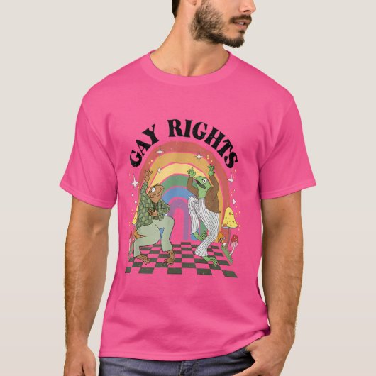 ゲイおもしろいライツと言うカエルLGBT Rainbow Frog Toad P Tシャツ (正面)