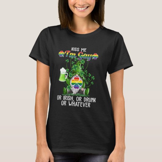 ゲイかイリッシュか酔っ払いかその他大勢 キスしてね ノーム Tシャツ (正面)