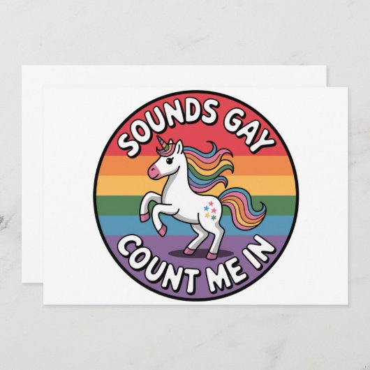ゲイだと言って私をカウントしてね LGBT ユニコーン レインボーフラッグ 招待状 (正面/裏面)