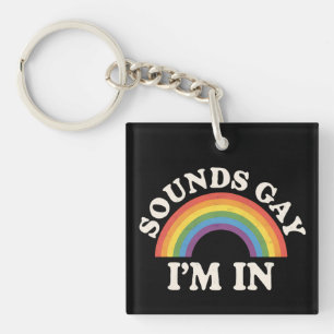 ゲイっぽい音がしたら入ります 面白いLGBTQプライド レインボー キーホルダー