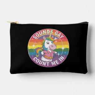 ゲイっぽい音がする?私もだよ ユニコーン レインボー LGBTQ アクセサリーポーチ