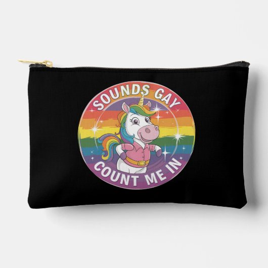 ゲイっぽい音がする？私もだよ ユニコーン レインボー LGBTQ アクセサリーポーチ (正面)