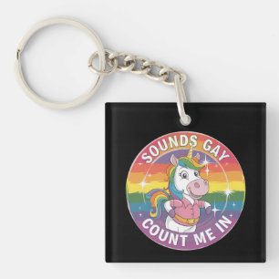 ゲイっぽい音がする?私もだよ ユニコーン レインボー LGBTQ キーホルダー