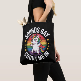 ゲイっぽい音がする?私も!ユニコーン レインボー LGBTQ Pride トートバッグ
