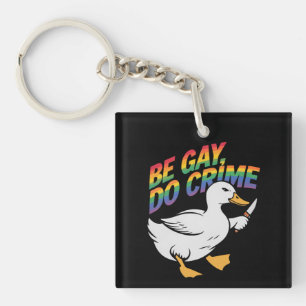 ゲイであれ 犯罪を犯せ おもしろ ガチョウ レインボープライド LGBTQ キーホルダー