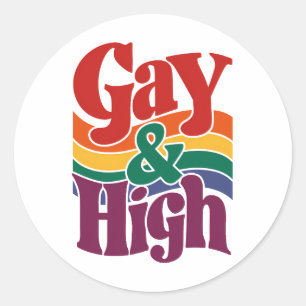 ゲイでハイなレトロLGBTQプライドフラグ ラウンドシール