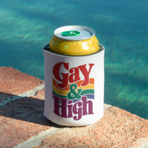 ゲイでハイなレトロLGBTQプライドフラッグ 缶クーラー