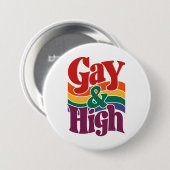 ゲイでハイなレトロLGBTQプライドフラッグ 缶バッジ (正面&裏面)