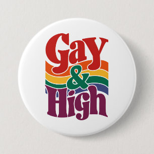 ゲイでハイなレトロLGBTQプライドフラッグ 缶バッジ