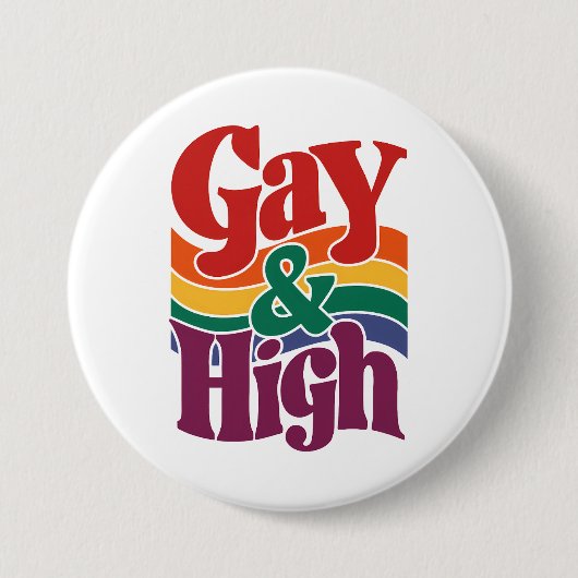 ゲイでハイなレトロLGBTQプライドフラッグ 缶バッジ (正面)