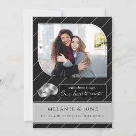 ゲイとレズビアンブラックPinstried写真結婚ズ 招待状