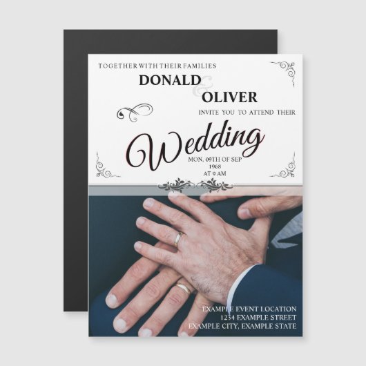 ゲイと結婚リングや輪の手 マグネット招待状 (正面/裏面)