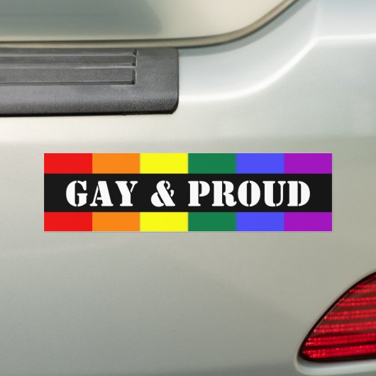 ゲイと誇りを持ったレインボー国旗 バンパーステッカー (車上)