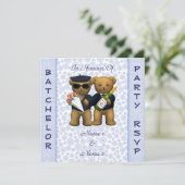 ゲイのハンティングパーティー - 青いテディベアの招待状 招待状 (スタンド正面)