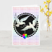 ゲイの婚約お祝いカード：虹色のハートを持つ鳩 カード (黄色い花)