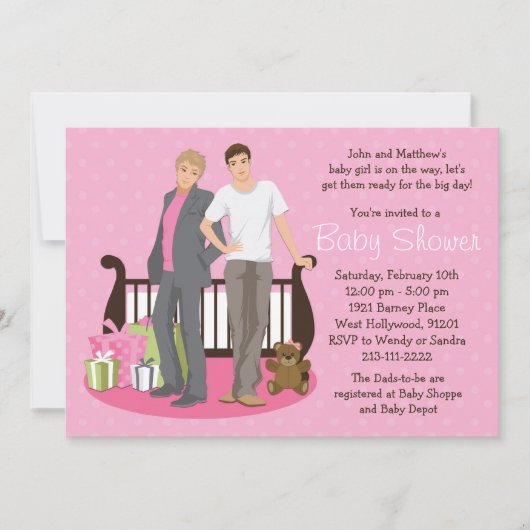 ゲイの父親のための女の子のベビーシャワー招待状 招待状 (正面)