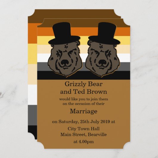 ゲイの男性のためのくまの結婚式招待状 招待状 (正面/裏面)