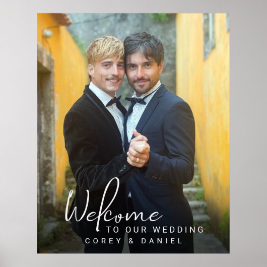 ゲイの結婚式のウェルカム2人の花婿の写真 ポスター (正面)