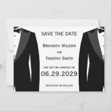 ゲイの結婚式の案内状 エレガント ホワイト セーブ・ザ・デート カード