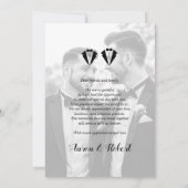 ゲイの結婚式の黒いタキシードの二人の花婿の写真 サンキューカード (裏面)