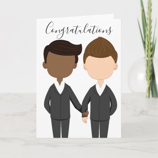 ゲイの結婚式 おめでとう 混血の男性カップル カード (正面)