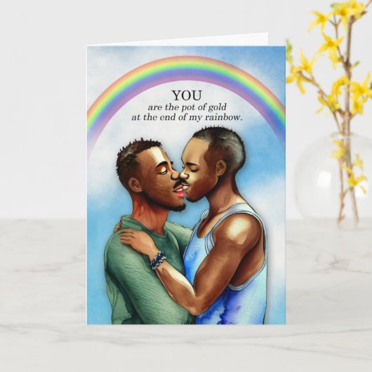 ゲイの結婚記念日 黒人カップル カード (黄色い花)