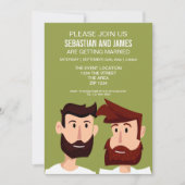 ゲイはBeards Cartoonのテーマ結婚を持つ 招待状 (正面)