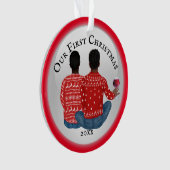 ゲイアフリカ系アメリカン&インディアンカップルPHOTO オーナメント (正面)
