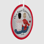 ゲイアフリカ系アメリカ人と白人のカップル写真 オーナメント (正面)