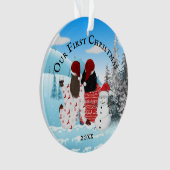 ゲイアフリカ系アメリカ人カップル雪だるまDIY写真 オーナメント (正面)