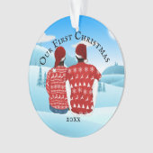 ゲイアフリカ系アメリカ人MRとMRカップルPHOTO WINTER オーナメント (正面)