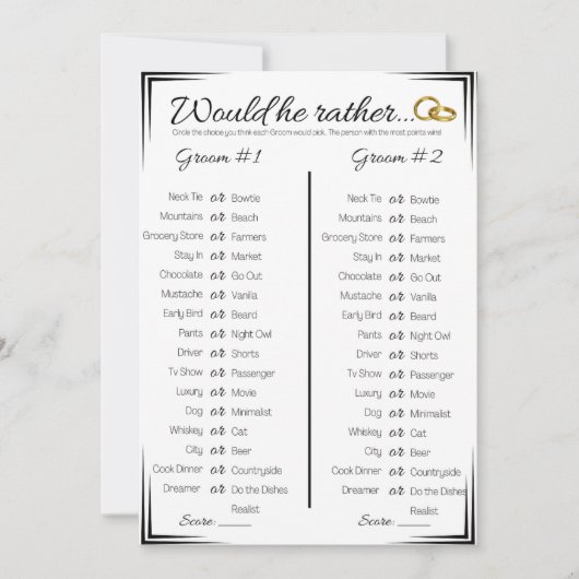 ゲイウェディングシャワーゲーム、彼はむしろ 招待状 (正面)