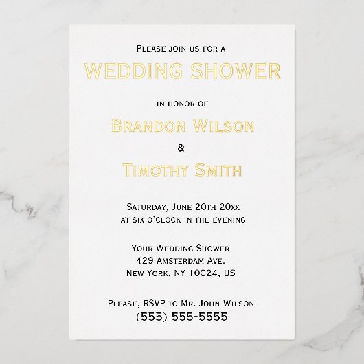 ゲイウェディングシャワー招待状実在金ゴールド 箔招待状 (正面)