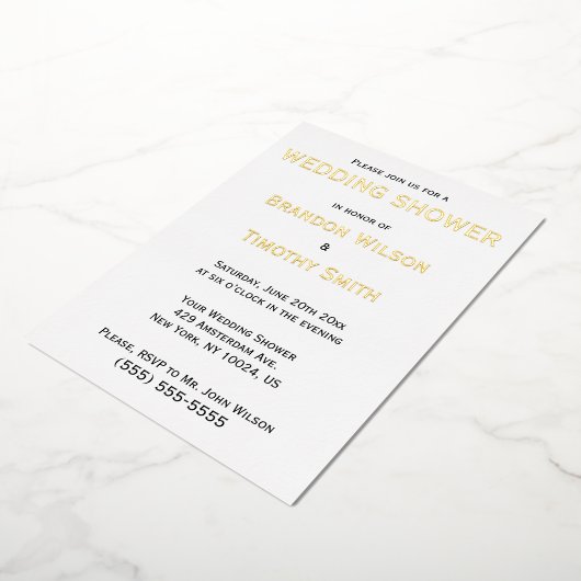 ゲイウェディングシャワー招待状実在金ゴールド 箔招待状 (回転した状態)