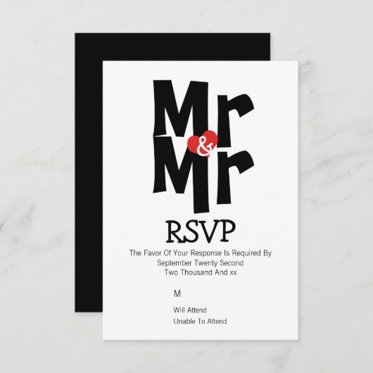 ゲイウェーはっきりしたディングRSVP氏とパーソナライズされたMr. 出欠カード (正面/裏面)
