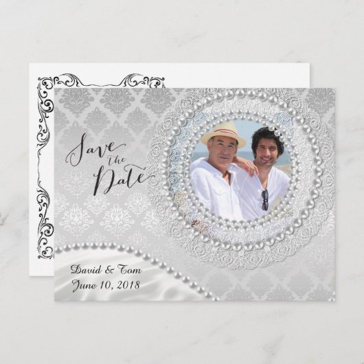 ゲイエレガントシルバーウェディング日付を保存 案内ポストカード (正面/裏面)