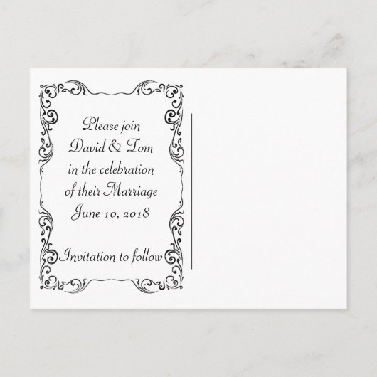 ゲイエレガントシルバーウェディング日付を保存 案内ポストカード (裏面)