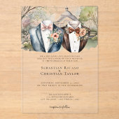 ゲイエレガント庭園の結婚式スーツを着た二室 アクリル招待状 (正面)