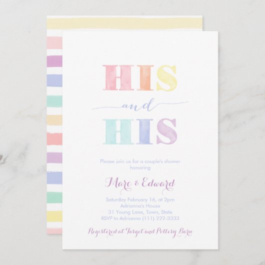 ゲイオスウェディングシャワー、LGBTQレインボー 招待状 (正面/裏面)