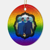 ゲイカスタム写真LGBTQプライドレインボー国旗のキストマス セラミックオーナメント (左)
