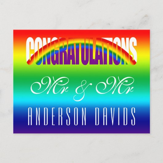 ゲイカップルおめでとう虹色の旗 ポストカード (正面)