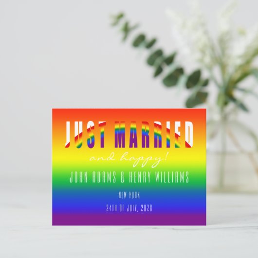 ゲイカップルたった今結婚しましたLGBTゲイ結婚の駆け落ち ポストカード (スタンド正面)